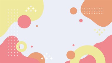 Soyut renkli Memphis düz geometrik şekiller arka plan. Çizgiler kare nokta üçgen daire ve dalgalı düz stil ile soyut kompozisyon. Poster, sunum, kart, kapak, afiş için tasarım.