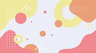 Soyut renkli Memphis düz geometrik şekiller arka plan. Çizgiler kare nokta üçgen daire ve dalgalı düz stil ile soyut kompozisyon. Poster, sunum, kart, kapak, afiş için tasarım.