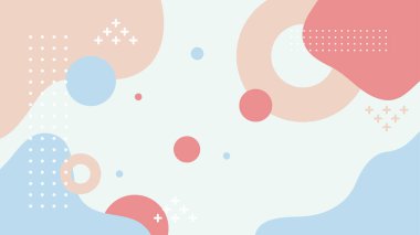 Soyut renkli Memphis düz geometrik şekiller arka plan. Çizgiler kare nokta üçgen daire ve dalgalı düz stil ile soyut kompozisyon. Poster, sunum, kart, kapak, afiş için tasarım.