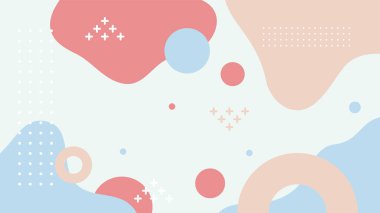 Soyut renkli Memphis düz geometrik şekiller arka plan. Çizgiler kare nokta üçgen daire ve dalgalı düz stil ile soyut kompozisyon. Poster, sunum, kart, kapak, afiş için tasarım.