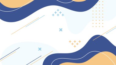 Soyut renkli Memphis düz geometrik şekiller arka plan. Çizgiler kare nokta üçgen daire ve dalgalı düz stil ile soyut kompozisyon. Poster, sunum, kart, kapak, afiş için tasarım.