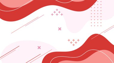 Soyut renkli Memphis düz geometrik şekiller arka plan. Çizgiler kare nokta üçgen daire ve dalgalı düz stil ile soyut kompozisyon. Poster, sunum, kart, kapak, afiş için tasarım.