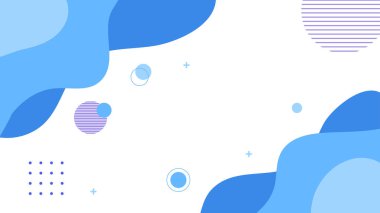 Soyut renkli Memphis düz geometrik şekiller arka plan. Çizgiler kare nokta üçgen daire ve dalgalı düz stil ile soyut kompozisyon. Poster, sunum, kart, kapak, afiş için tasarım.