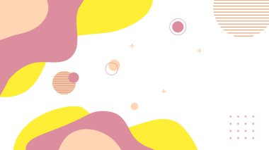 Soyut renkli Memphis düz geometrik şekiller arka plan. Çizgiler kare nokta üçgen daire ve dalgalı düz stil ile soyut kompozisyon. Poster, sunum, kart, kapak, afiş için tasarım.