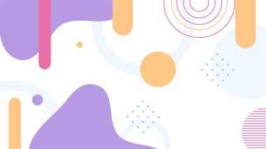 Soyut renkli Memphis düz geometrik şekiller arka plan. Çizgiler kare nokta üçgen daire ve dalgalı düz stil ile soyut kompozisyon. Poster, sunum, kart, kapak, afiş için tasarım.