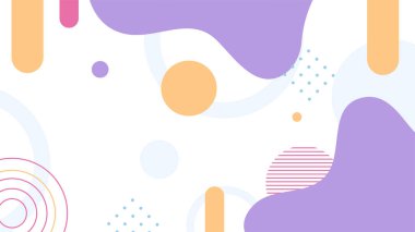 Soyut renkli Memphis düz geometrik şekiller arka plan. Çizgiler kare nokta üçgen daire ve dalgalı düz stil ile soyut kompozisyon. Poster, sunum, kart, kapak, afiş için tasarım.