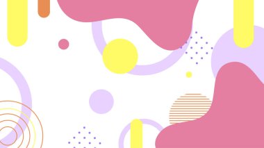 Soyut renkli Memphis düz geometrik şekiller arka plan. Çizgiler kare nokta üçgen daire ve dalgalı düz stil ile soyut kompozisyon. Poster, sunum, kart, kapak, afiş için tasarım.