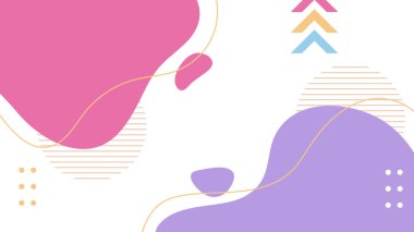 Soyut renkli Memphis düz geometrik şekiller arka plan. Çizgiler kare nokta üçgen daire ve dalgalı düz stil ile soyut kompozisyon. Poster, sunum, kart, kapak, afiş için tasarım.