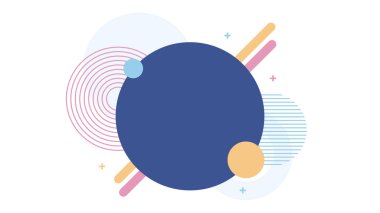 Soyut renkli Memphis düz geometrik şekiller arka plan. Çizgiler kare nokta üçgen daire ve dalgalı düz stil ile soyut kompozisyon. Poster, sunum, kart, kapak, afiş için tasarım.