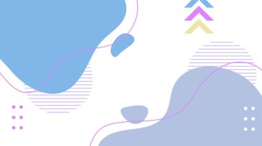 Soyut renkli Memphis düz geometrik şekiller arka plan. Çizgiler kare nokta üçgen daire ve dalgalı düz stil ile soyut kompozisyon. Poster, sunum, kart, kapak, afiş için tasarım.