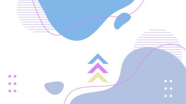 Soyut renkli Memphis düz geometrik şekiller arka plan. Çizgiler kare nokta üçgen daire ve dalgalı düz stil ile soyut kompozisyon. Poster, sunum, kart, kapak, afiş için tasarım.