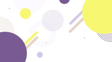 Soyut renkli Memphis düz geometrik şekiller arka plan. Çizgiler kare nokta üçgen daire ve dalgalı düz stil ile soyut kompozisyon. Poster, sunum, kart, kapak, afiş için tasarım.