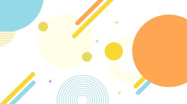 Soyut renkli Memphis düz geometrik şekiller arka plan. Çizgiler kare nokta üçgen daire ve dalgalı düz stil ile soyut kompozisyon. Poster, sunum, kart, kapak, afiş için tasarım.