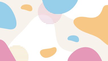 Soyut renkli Memphis düz geometrik şekiller arka plan. Çizgiler kare nokta üçgen daire ve dalgalı düz stil ile soyut kompozisyon. Poster, sunum, kart, kapak, afiş için tasarım.