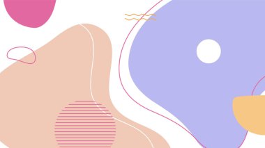 Soyut renkli Memphis düz geometrik şekiller arka plan. Çizgiler kare nokta üçgen daire ve dalgalı düz stil ile soyut kompozisyon. Poster, sunum, kart, kapak, afiş için tasarım.