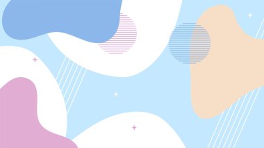 Soyut renkli Memphis düz geometrik şekiller arka plan. Çizgiler kare nokta üçgen daire ve dalgalı düz stil ile soyut kompozisyon. Poster, sunum, kart, kapak, afiş için tasarım.