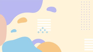 Soyut renkli Memphis düz geometrik şekiller arka plan. Çizgiler kare nokta üçgen daire ve dalgalı düz stil ile soyut kompozisyon. Poster, sunum, kart, kapak, afiş için tasarım.