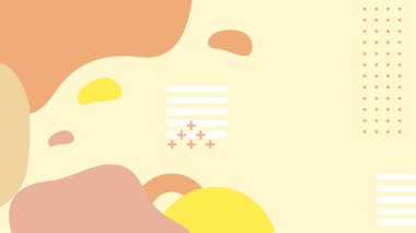 Soyut renkli Memphis düz geometrik şekiller arka plan. Çizgiler kare nokta üçgen daire ve dalgalı düz stil ile soyut kompozisyon. Poster, sunum, kart, kapak, afiş için tasarım.