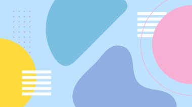 Soyut renkli Memphis düz geometrik şekiller arka plan. Çizgiler kare nokta üçgen daire ve dalgalı düz stil ile soyut kompozisyon. Poster, sunum, kart, kapak, afiş için tasarım.