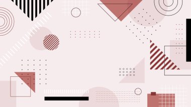 Soyut kırmızı Memphis düz geometrik şekiller arka plan. Çizgiler kare nokta üçgen daire ve dalgalı düz stil ile soyut kompozisyon. Poster, sunum, kart, kapak, afiş için tasarım.