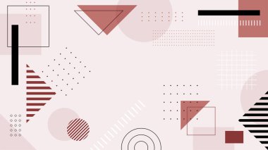 Soyut kırmızı Memphis düz geometrik şekiller arka plan. Çizgiler kare nokta üçgen daire ve dalgalı düz stil ile soyut kompozisyon. Poster, sunum, kart, kapak, afiş için tasarım.