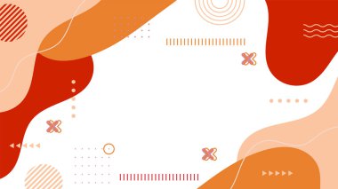 Soyut renkli Memphis düz geometrik şekiller arka plan. Çizgiler kare nokta üçgen daire ve dalgalı düz stil ile soyut kompozisyon. Poster, sunum, kart, kapak, afiş için tasarım.