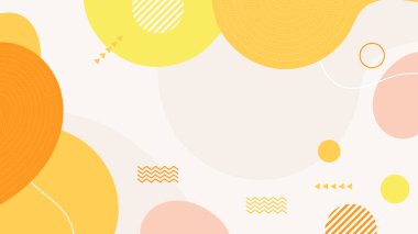 Soyut renkli turuncu Memphis düz geometrik şekiller arka plan. Çizgiler kare nokta üçgen daire ve dalgalı düz stil ile soyut kompozisyon. Poster, sunum, kart, kapak, afiş için tasarım.