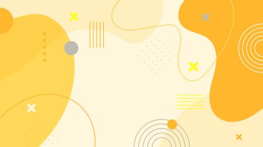 Soyut renkli turuncu Memphis düz geometrik şekiller arka plan. Çizgiler kare nokta üçgen daire ve dalgalı düz stil ile soyut kompozisyon. Poster, sunum, kart, kapak, afiş için tasarım.