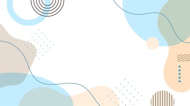 Soyut renkli Memphis düz geometrik şekiller arka plan. Çizgiler kare nokta üçgen daire ve dalgalı düz stil ile soyut kompozisyon. Poster, sunum, kart, kapak, afiş için tasarım.