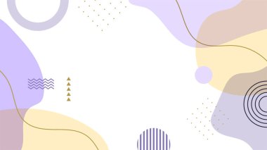 Soyut renkli Memphis düz geometrik şekiller arka plan. Çizgiler kare nokta üçgen daire ve dalgalı düz stil ile soyut kompozisyon. Poster, sunum, kart, kapak, afiş için tasarım.