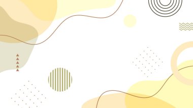 Abstract colorful yellow Memphis flat geometric shapes background. Abstract composition with lines square dot triangle circle and wavy flat style. Design for poster, presentation, card, cover, banner.
