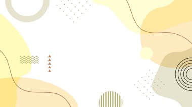 Abstract colorful yellow Memphis flat geometric shapes background. Abstract composition with lines square dot triangle circle and wavy flat style. Design for poster, presentation, card, cover, banner.