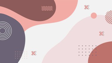 Soyut renkli Memphis düz geometrik şekiller arka plan. Çizgiler kare nokta üçgen daire ve dalgalı düz stil ile soyut kompozisyon. Poster, sunum, kart, kapak, afiş için tasarım.