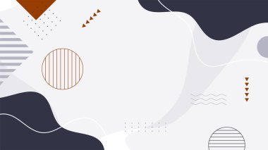 Soyut renkli Memphis düz geometrik şekiller arka plan. Çizgiler kare nokta üçgen daire ve dalgalı düz stil ile soyut kompozisyon. Poster, sunum, kart, kapak, afiş için tasarım.