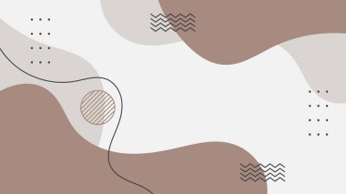 Soyut renkli Memphis düz geometrik şekiller arka plan. Çizgiler kare nokta üçgen daire ve dalgalı düz stil ile soyut kompozisyon. Poster, sunum, kart, kapak, afiş için tasarım.