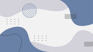 Soyut mavi Memphis düz geometrik şekiller arka plan. Çizgiler kare nokta üçgen daire ve dalgalı düz stil ile soyut kompozisyon. Poster, sunum, kart, kapak, afiş için tasarım.