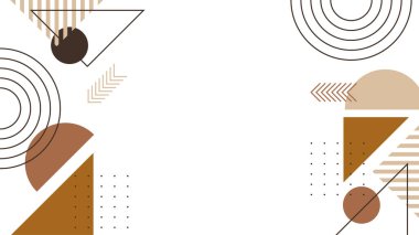 Soyut renkli Memphis düz geometrik şekiller arka plan. Çizgiler kare nokta üçgen daire ve dalgalı düz stil ile soyut kompozisyon. Poster, sunum, kart, kapak, afiş için tasarım.