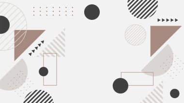 Soyut renkli Memphis düz geometrik şekiller arka plan. Çizgiler kare nokta üçgen daire ve dalgalı düz stil ile soyut kompozisyon. Poster, sunum, kart, kapak, afiş için tasarım.