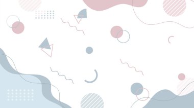 Soyut renkli Memphis düz geometrik şekiller arka plan. Çizgiler kare nokta üçgen daire ve dalgalı düz stil ile soyut kompozisyon. Poster, sunum, kart, kapak, afiş için tasarım.