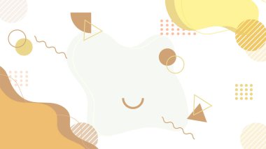 Soyut renkli Memphis düz geometrik şekiller arka plan. Çizgiler kare nokta üçgen daire ve dalgalı düz stil ile soyut kompozisyon. Poster, sunum, kart, kapak, afiş için tasarım.