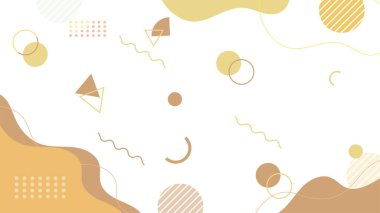 Soyut renkli Memphis düz geometrik şekiller arka plan. Çizgiler kare nokta üçgen daire ve dalgalı düz stil ile soyut kompozisyon. Poster, sunum, kart, kapak, afiş için tasarım.