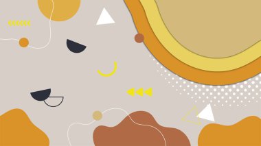 Soyut renkli Memphis düz geometrik şekiller arka plan. Çizgiler kare nokta üçgen daire ve dalgalı düz stil ile soyut kompozisyon. Poster, sunum, kart, kapak, afiş için tasarım.