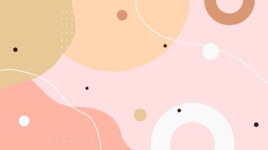 Soyut renkli Memphis düz geometrik şekiller arka plan. Çizgiler kare nokta üçgen daire ve dalgalı düz stil ile soyut kompozisyon. Poster, sunum, kart, kapak, afiş için tasarım.