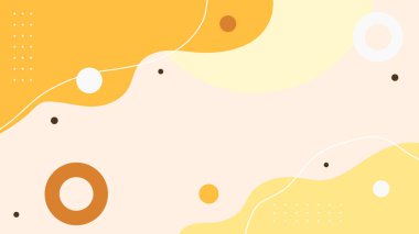 Soyut renkli turuncu Memphis düz geometrik şekiller arka plan. Çizgiler kare nokta üçgen daire ve dalgalı düz stil ile soyut kompozisyon. Poster, sunum, kart, kapak, afiş için tasarım.