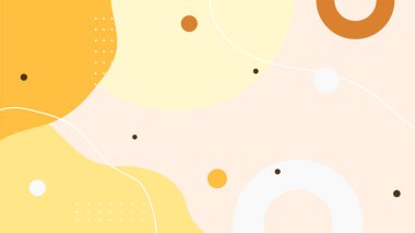 Soyut renkli turuncu Memphis düz geometrik şekiller arka plan. Çizgiler kare nokta üçgen daire ve dalgalı düz stil ile soyut kompozisyon. Poster, sunum, kart, kapak, afiş için tasarım.