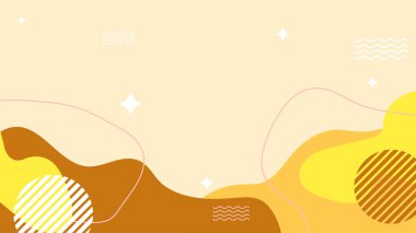 Soyut renkli Memphis düz geometrik şekiller arka plan. Çizgiler kare nokta üçgen daire ve dalgalı düz stil ile soyut kompozisyon. Poster, sunum, kart, kapak, afiş için tasarım.