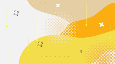 Soyut renkli turuncu Memphis düz geometrik şekiller arka plan. Çizgiler kare nokta üçgen daire ve dalgalı düz stil ile soyut kompozisyon. Poster, sunum, kart, kapak, afiş için tasarım.