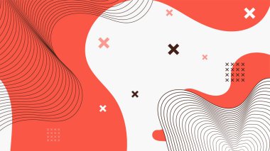 Soyut kırmızı Memphis düz geometrik şekiller arka plan. Çizgiler kare nokta üçgen daire ve dalgalı düz stil ile soyut kompozisyon. Poster, sunum, kart, kapak, afiş için tasarım.