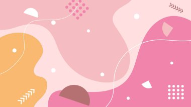 Soyut renkli Memphis düz geometrik şekiller arka plan. Çizgiler kare nokta üçgen daire ve dalgalı düz stil ile soyut kompozisyon. Poster, sunum, kart, kapak, afiş için tasarım.