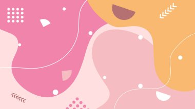 Soyut renkli Memphis düz geometrik şekiller arka plan. Çizgiler kare nokta üçgen daire ve dalgalı düz stil ile soyut kompozisyon. Poster, sunum, kart, kapak, afiş için tasarım.